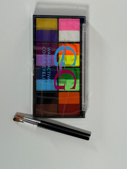GG Water-Activated Dual-Tone Eyeliner Palette – 12 Shades, 2 Brushes